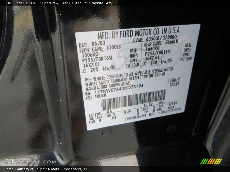 Black / Medium Graphite Grey 2003 Ford F150 XLT SuperCrew