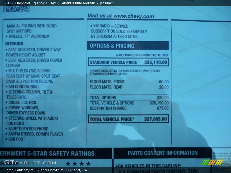 Atlantis Blue Metallic / Jet Black 2014 Chevrolet Equinox LS AWD