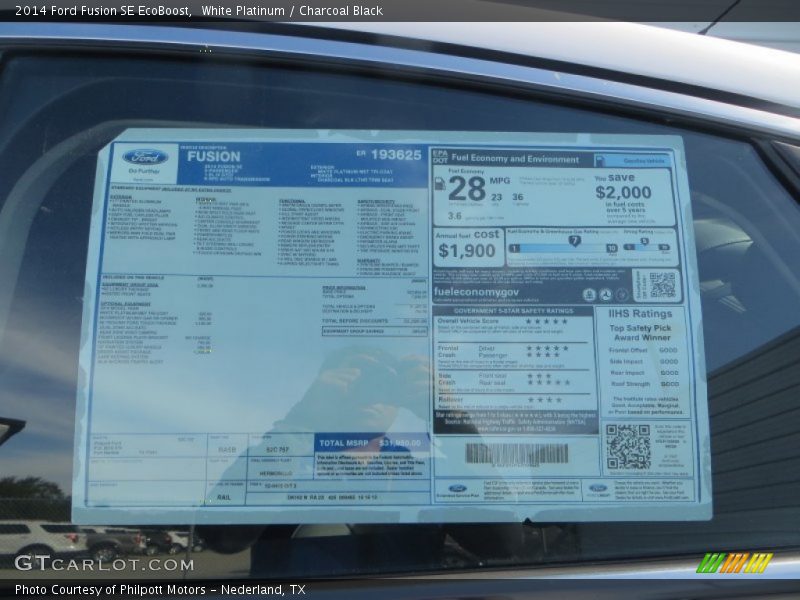 White Platinum / Charcoal Black 2014 Ford Fusion SE EcoBoost