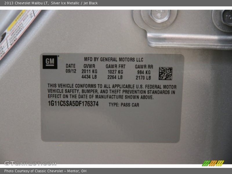 Silver Ice Metallic / Jet Black 2013 Chevrolet Malibu LT