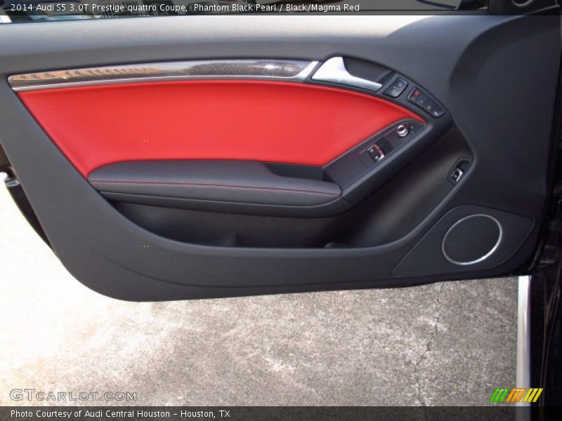 Phantom Black Pearl / Black/Magma Red 2014 Audi S5 3.0T Prestige quattro Coupe