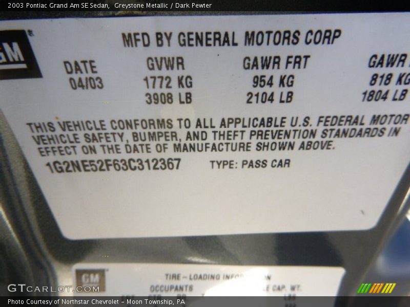 Greystone Metallic / Dark Pewter 2003 Pontiac Grand Am SE Sedan