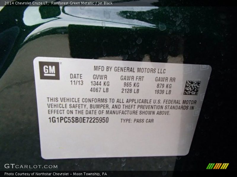 Rainforest Green Metallic / Jet Black 2014 Chevrolet Cruze LT