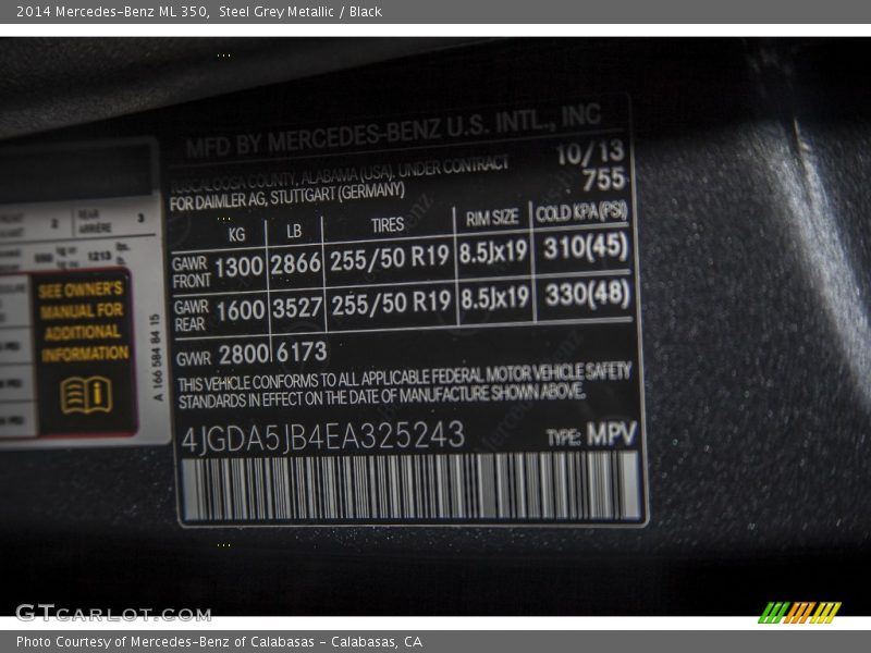 Steel Grey Metallic / Black 2014 Mercedes-Benz ML 350