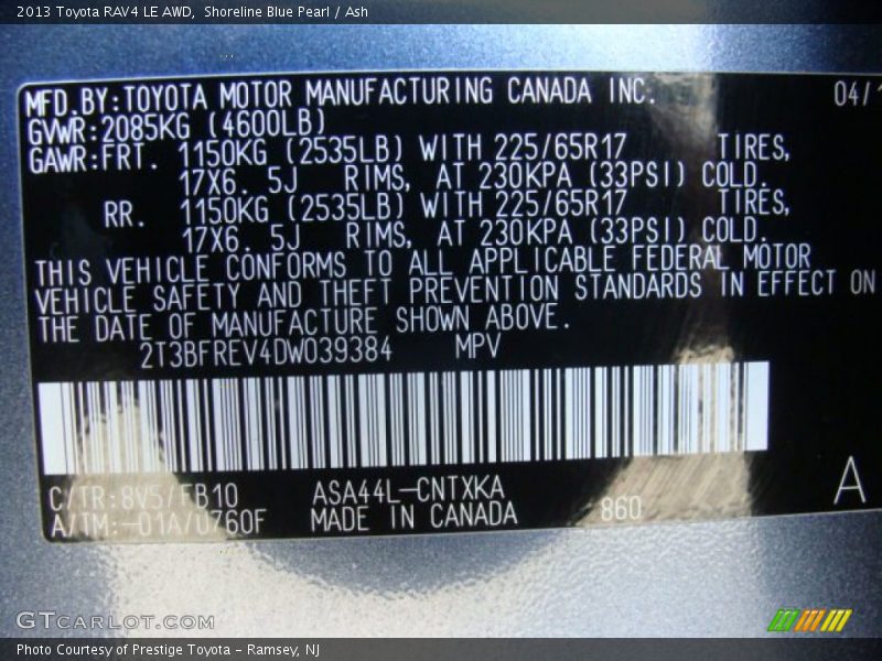 Shoreline Blue Pearl / Ash 2013 Toyota RAV4 LE AWD