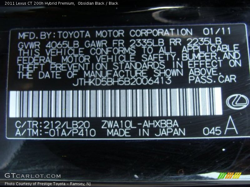 Obsidian Black / Black 2011 Lexus CT 200h Hybrid Premium