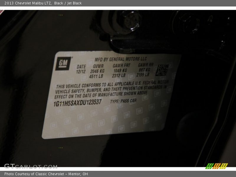 Black / Jet Black 2013 Chevrolet Malibu LTZ