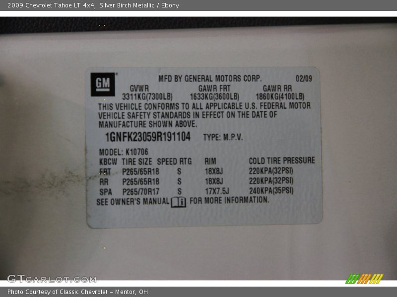 Silver Birch Metallic / Ebony 2009 Chevrolet Tahoe LT 4x4