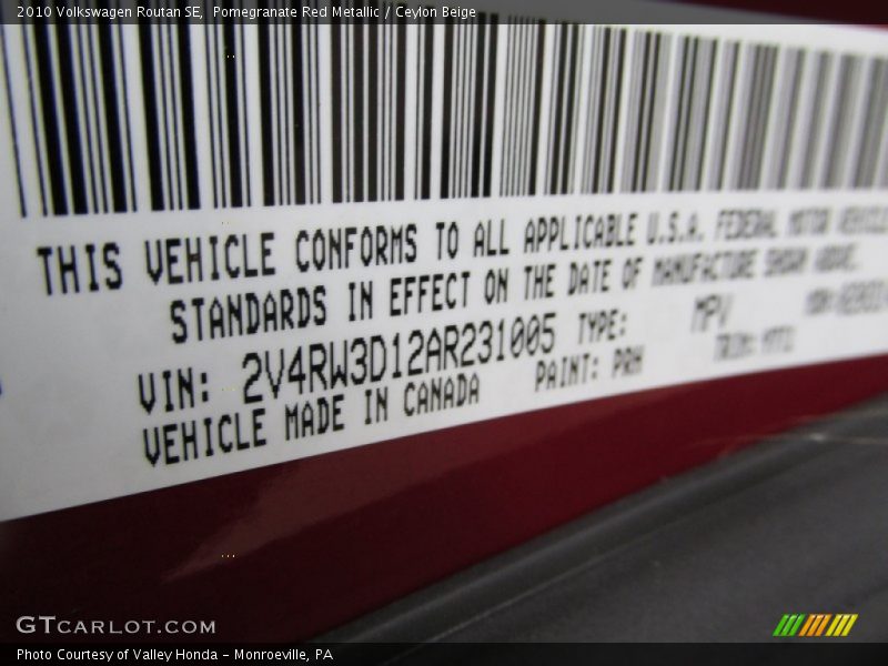 Pomegranate Red Metallic / Ceylon Beige 2010 Volkswagen Routan SE