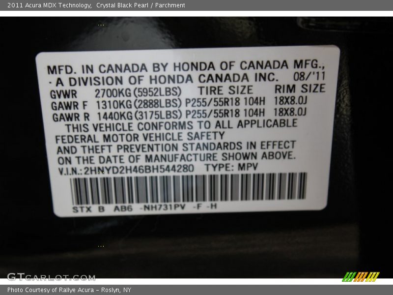 Crystal Black Pearl / Parchment 2011 Acura MDX Technology