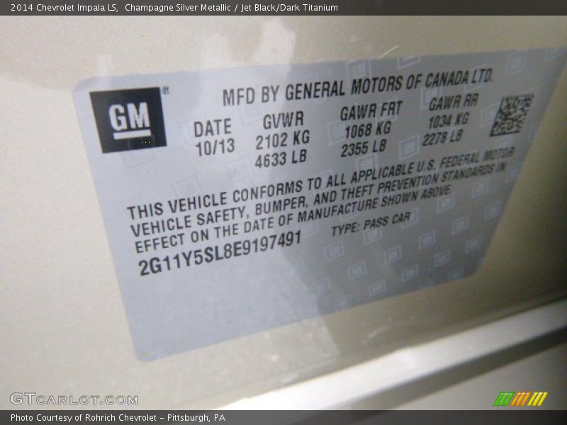 Champagne Silver Metallic / Jet Black/Dark Titanium 2014 Chevrolet Impala LS
