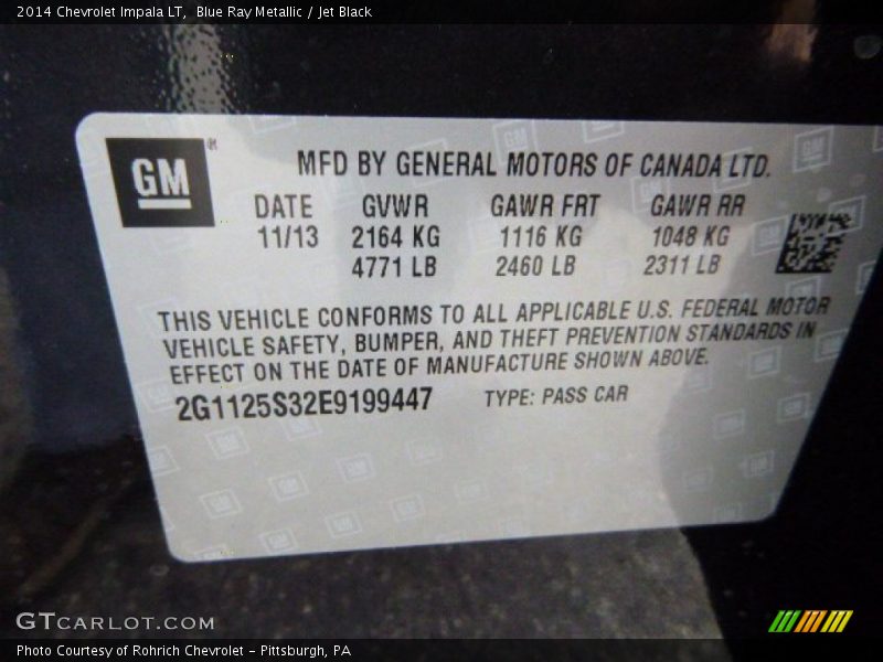 Blue Ray Metallic / Jet Black 2014 Chevrolet Impala LT