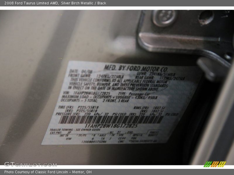 Silver Birch Metallic / Black 2008 Ford Taurus Limited AWD