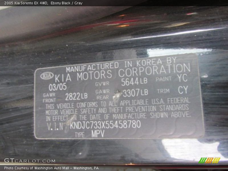 Ebony Black / Gray 2005 Kia Sorento EX 4WD