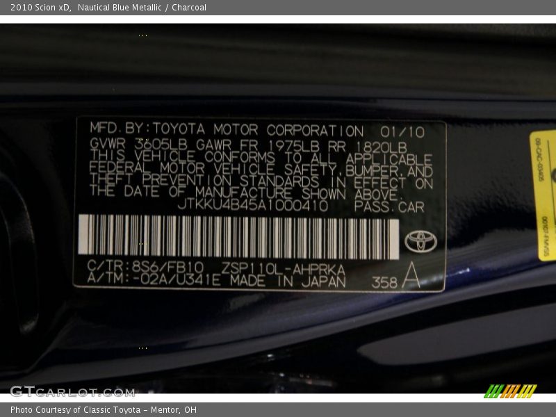 Nautical Blue Metallic / Charcoal 2010 Scion xD