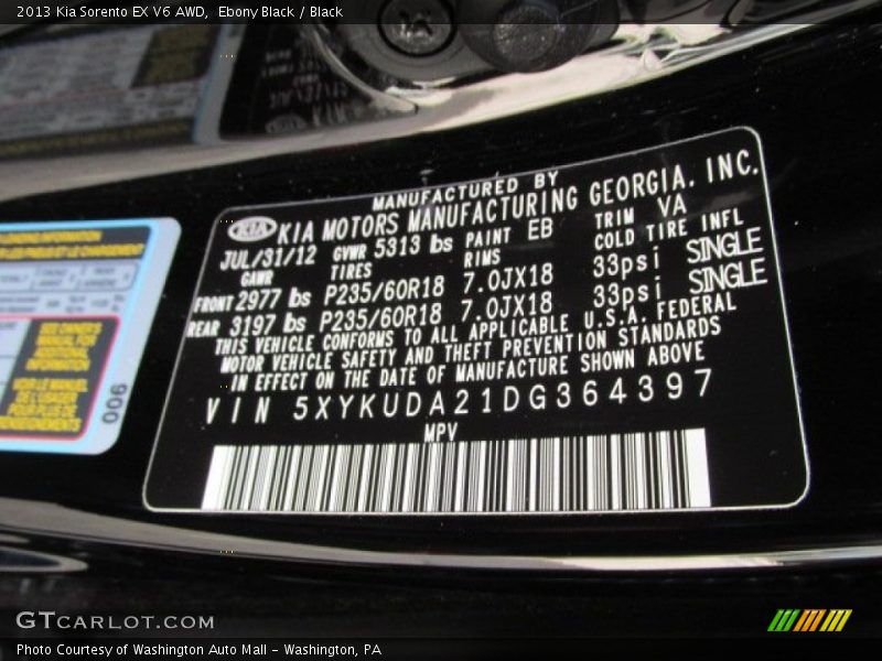 Ebony Black / Black 2013 Kia Sorento EX V6 AWD