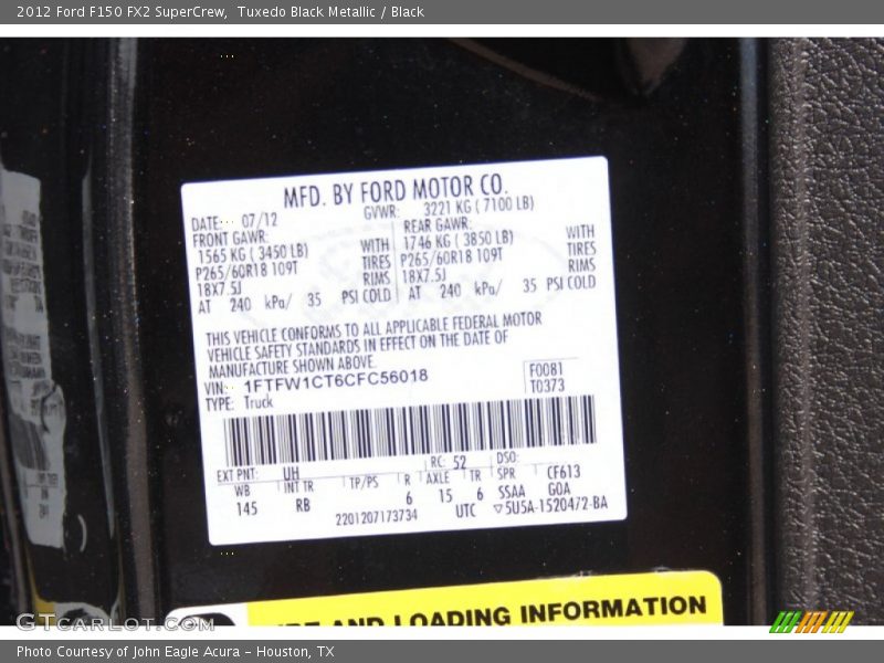 Tuxedo Black Metallic / Black 2012 Ford F150 FX2 SuperCrew