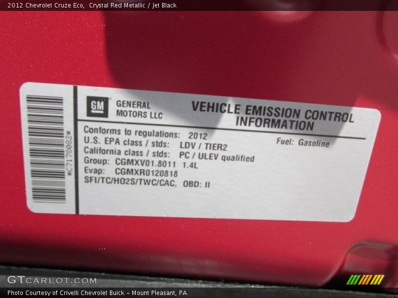 Crystal Red Metallic / Jet Black 2012 Chevrolet Cruze Eco
