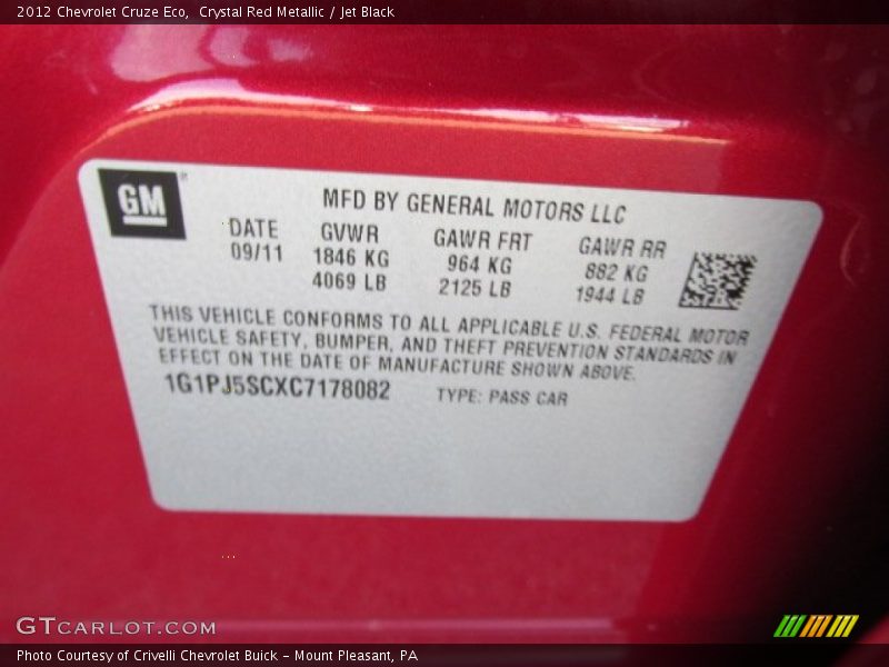 Crystal Red Metallic / Jet Black 2012 Chevrolet Cruze Eco