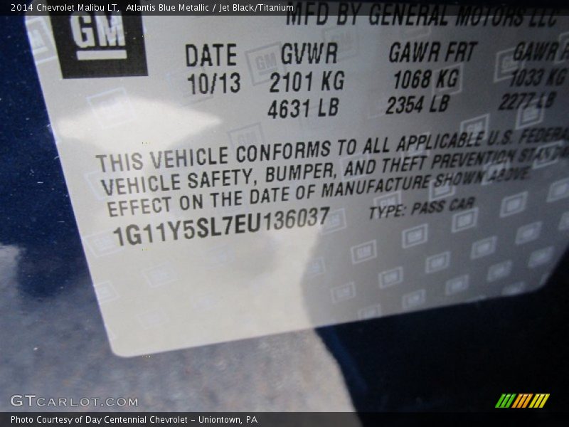 Atlantis Blue Metallic / Jet Black/Titanium 2014 Chevrolet Malibu LT