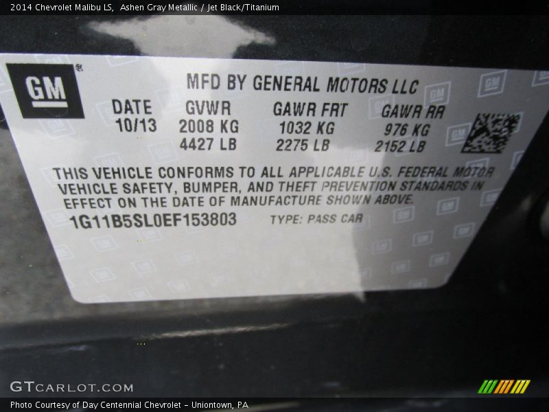 Ashen Gray Metallic / Jet Black/Titanium 2014 Chevrolet Malibu LS
