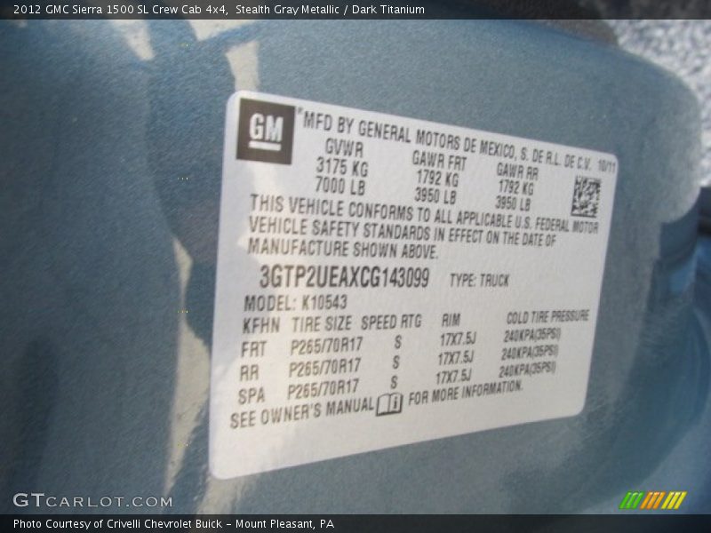 Stealth Gray Metallic / Dark Titanium 2012 GMC Sierra 1500 SL Crew Cab 4x4