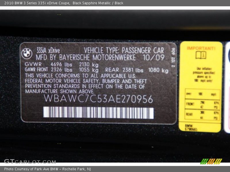 Black Sapphire Metallic / Black 2010 BMW 3 Series 335i xDrive Coupe