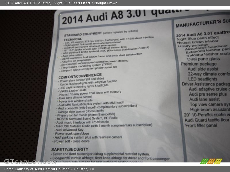 Night Blue Pearl Effect / Nougat Brown 2014 Audi A8 3.0T quattro