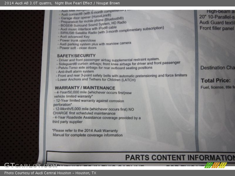 Night Blue Pearl Effect / Nougat Brown 2014 Audi A8 3.0T quattro