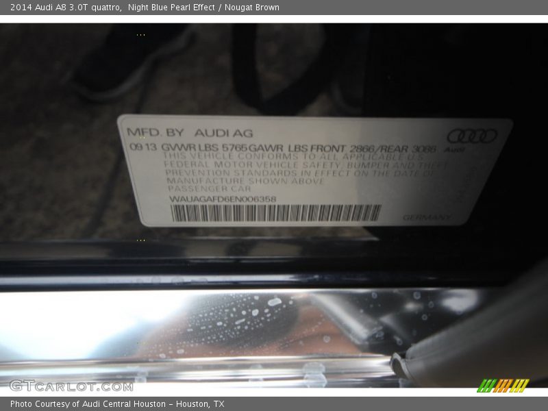 Night Blue Pearl Effect / Nougat Brown 2014 Audi A8 3.0T quattro