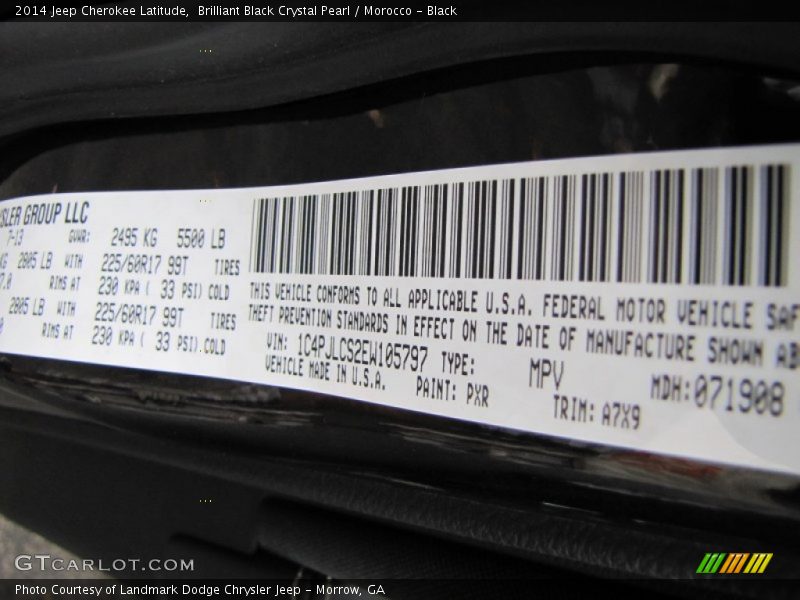 2014 Cherokee Latitude Brilliant Black Crystal Pearl Color Code PXR