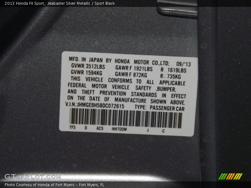 Alabaster Silver Metallic / Sport Black 2013 Honda Fit Sport