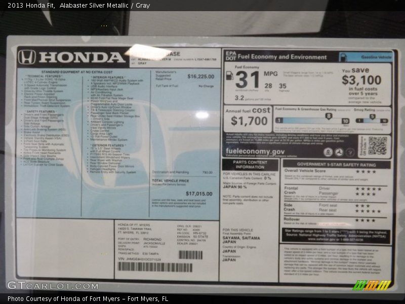 Alabaster Silver Metallic / Gray 2013 Honda Fit