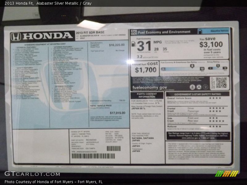 Alabaster Silver Metallic / Gray 2013 Honda Fit