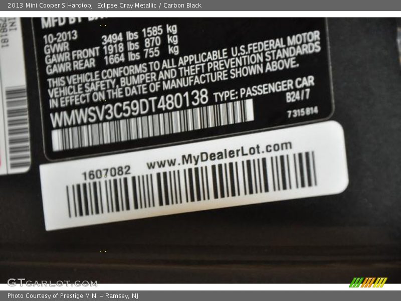 Eclipse Gray Metallic / Carbon Black 2013 Mini Cooper S Hardtop