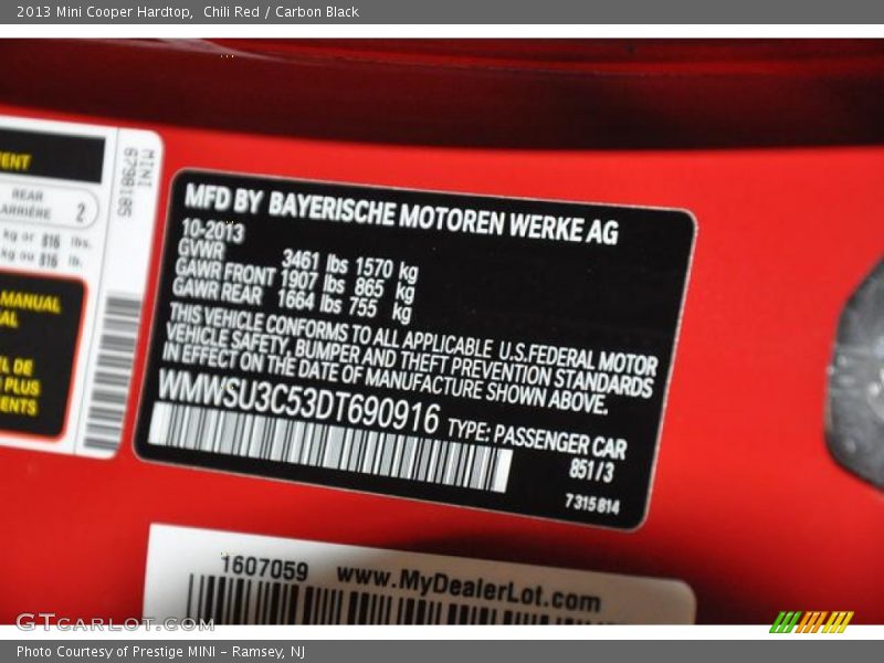 Chili Red / Carbon Black 2013 Mini Cooper Hardtop