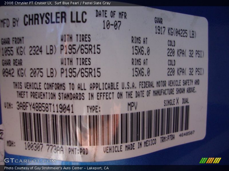 Surf Blue Pearl / Pastel Slate Gray 2008 Chrysler PT Cruiser LX