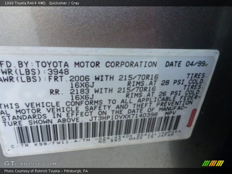 Quicksilver / Gray 1999 Toyota RAV4 4WD