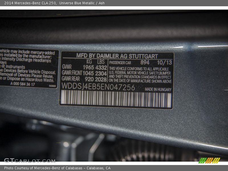 2014 CLA 250 Universe Blue Metallic Color Code 894