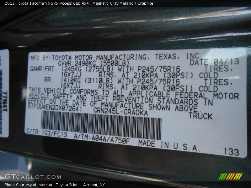 Magnetic Gray Metallic / Graphite 2013 Toyota Tacoma V6 SR5 Access Cab 4x4