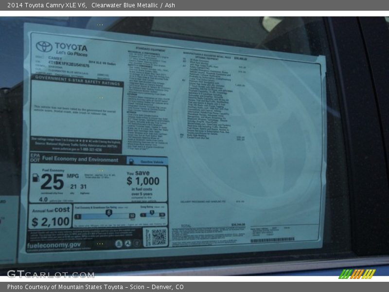 Clearwater Blue Metallic / Ash 2014 Toyota Camry XLE V6