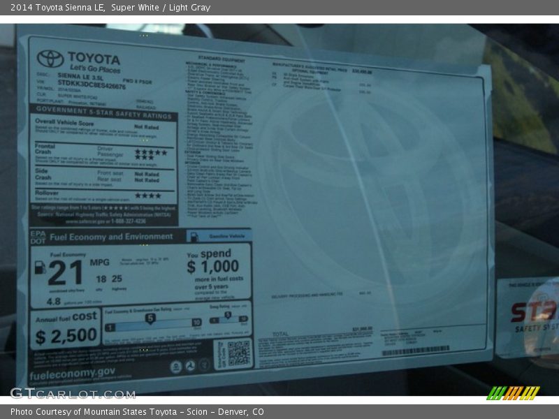 Super White / Light Gray 2014 Toyota Sienna LE