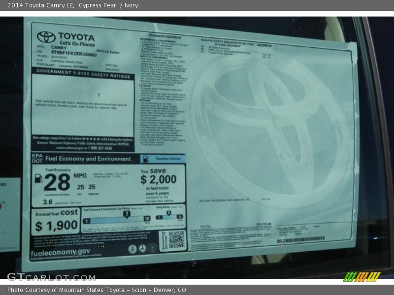 Cypress Pearl / Ivory 2014 Toyota Camry LE