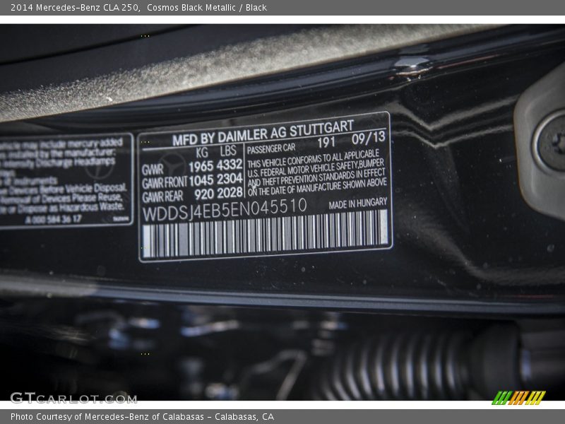 Cosmos Black Metallic / Black 2014 Mercedes-Benz CLA 250