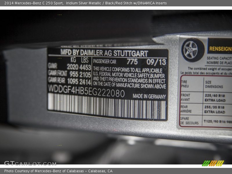 Iridium Silver Metallic / Black/Red Stitch w/DINAMICA Inserts 2014 Mercedes-Benz C 250 Sport