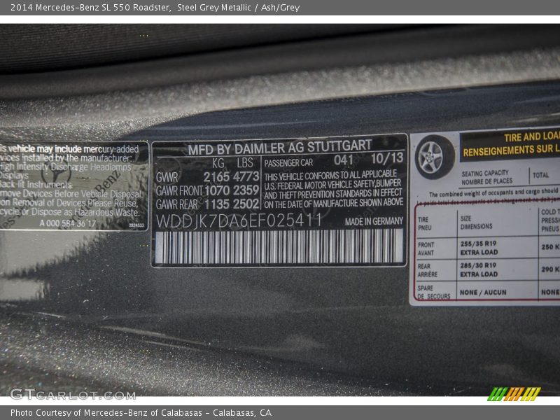 Steel Grey Metallic / Ash/Grey 2014 Mercedes-Benz SL 550 Roadster