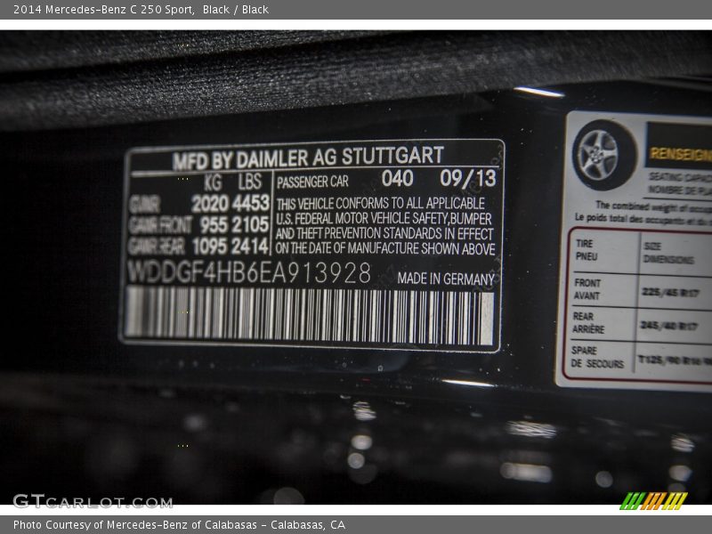 Black / Black 2014 Mercedes-Benz C 250 Sport