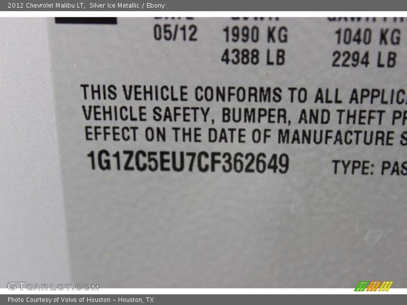 Silver Ice Metallic / Ebony 2012 Chevrolet Malibu LT