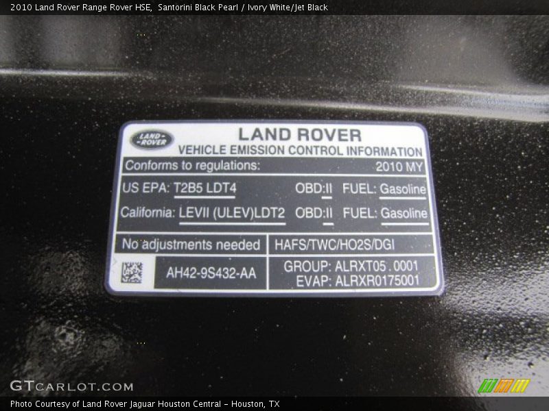 Santorini Black Pearl / Ivory White/Jet Black 2010 Land Rover Range Rover HSE