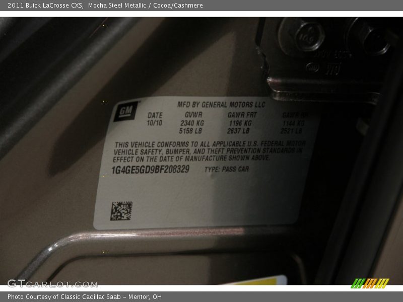 Mocha Steel Metallic / Cocoa/Cashmere 2011 Buick LaCrosse CXS